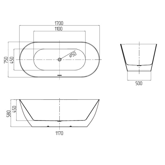 Ванна акриловая Grossman Classic 170x75 см GR-12502 - фото 6