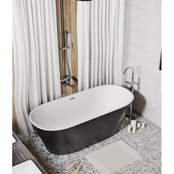 Ванна отдельностоящая Grossman Forta 170x75 см GR-1503MB, чёрный/белый матовый - фото 3