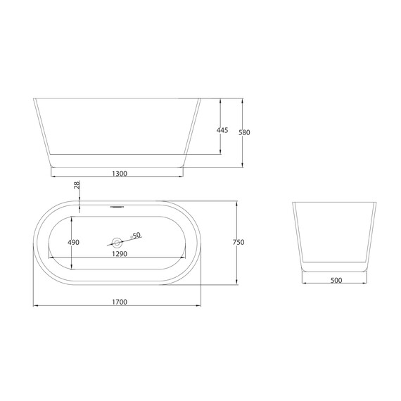 Ванна отдельностоящая Grossman Forta 170x75 см GR-1503MB, чёрный/белый матовый - фото 7