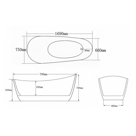 Ванна отдельностоящая Grossman Galaxy 170x75 см GR-2102M, белый матовый - фото 6