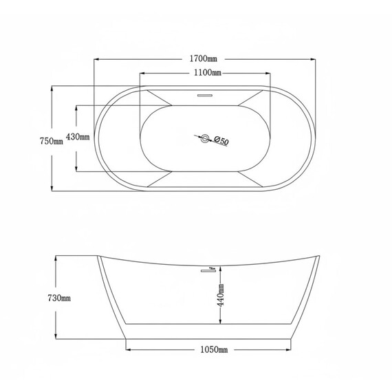 Ванна отдельностоящая Grossman Galaxy 170x75 см GR-2104M, белый матовый - фото 4