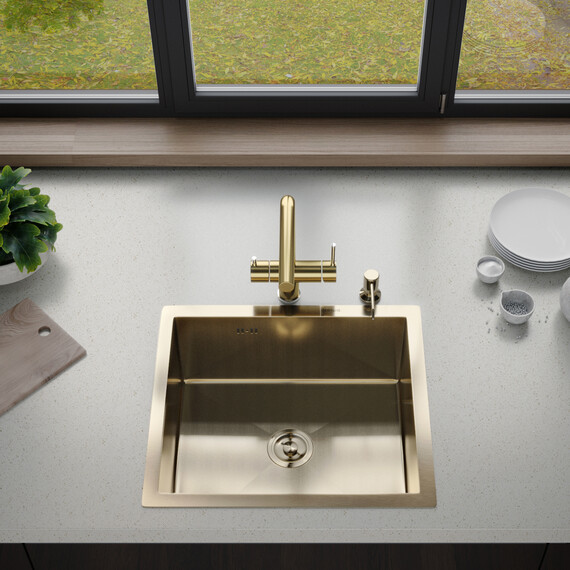 Кухонная мойка Gerhans 50х50см K35050G 3 мм, с PVD покрытием, цвет золото, Цвет производителя: золото - фото 14