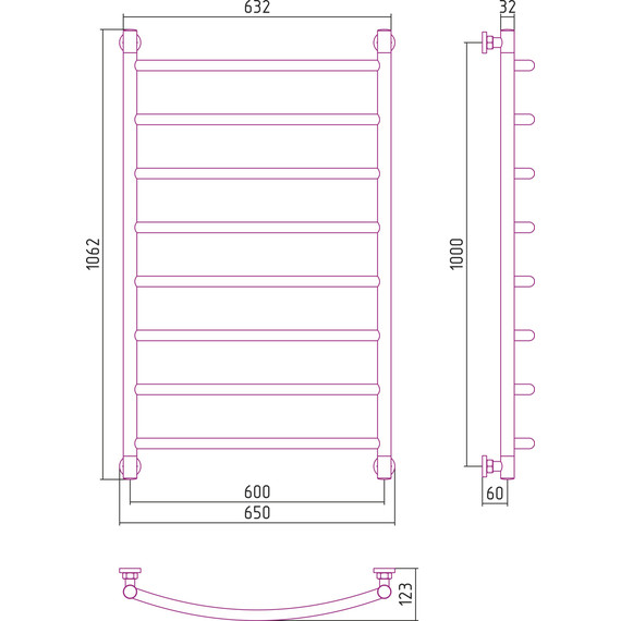 Полотенцесушитель водяной Сунержа Галант+ П8 1000х600 мм 00-0200-1060 - фото 6