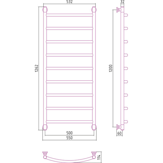 Полотенцесушитель водяной Сунержа Галант+ П9 1200х500 мм 00-0200-1250 - фото 8