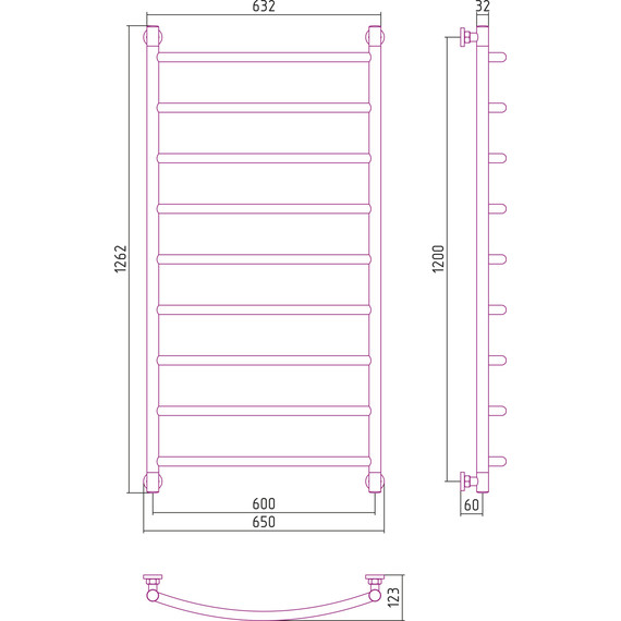 Полотенцесушитель водяной Сунержа Галант+ П9 1200х600 мм 00-0200-1260 - фото 6