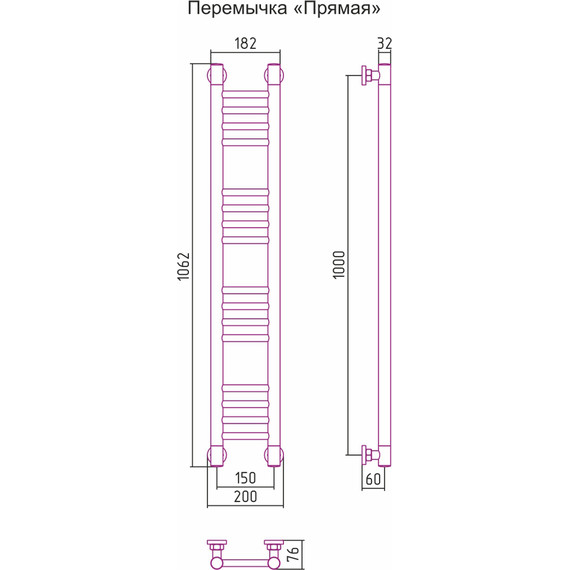 Полотенцесушитель водяной Сунержа Богема+ П16 1000х150 мм (прямая перемычка) 00-0220-1015 - фото 6