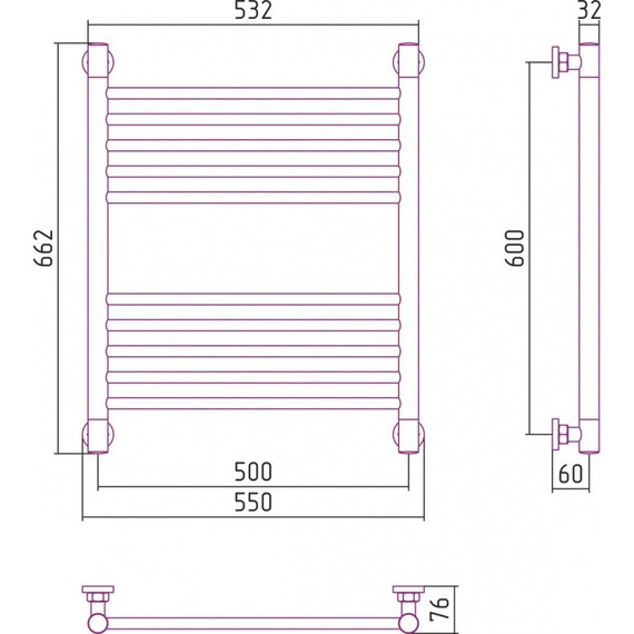 Полотенцесушитель водяной Сунержа Богема+ П10 600x500 мм (прямая перемычка) 00-0220-6050 - фото 6
