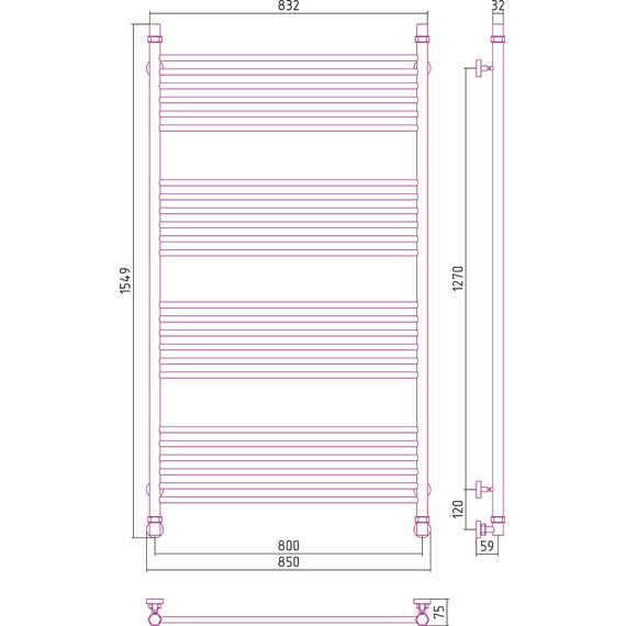 Полотенцесушитель водяной Сунержа Богема+ П24 1500x800 мм (прямая перемычка) 00-0220-1580 - фото 6