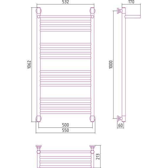 Полотенцесушитель водяной Сунержа Богема с полкой+ П16 1000х500 мм 00-0223-1050 - фото 6