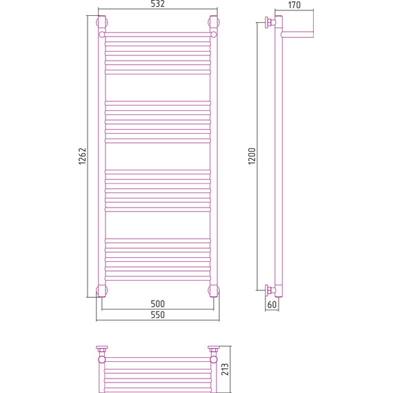 Полотенцесушитель водяной Сунержа Богема с полкой+ П20 1200х500 мм 00-0223-1250 - фото 8