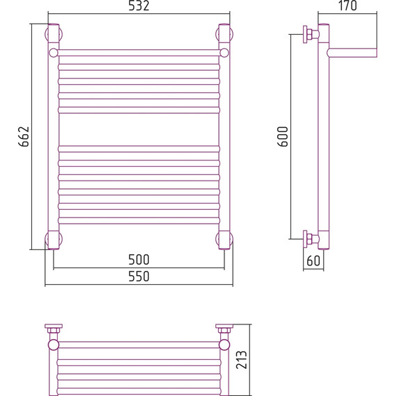 Полотенцесушитель водяной Сунержа Богема с полкой+ П11 600х500 мм 00-0223-6050 - фото 6