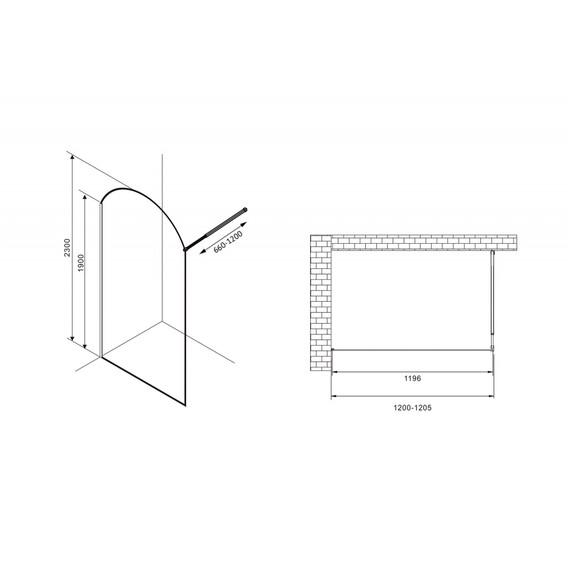Душевая перегородка Abber Immer Offen 120 см AG64120BN8 (стекло 8 мм) с кронштейном, черный/прозрачное - фото 3