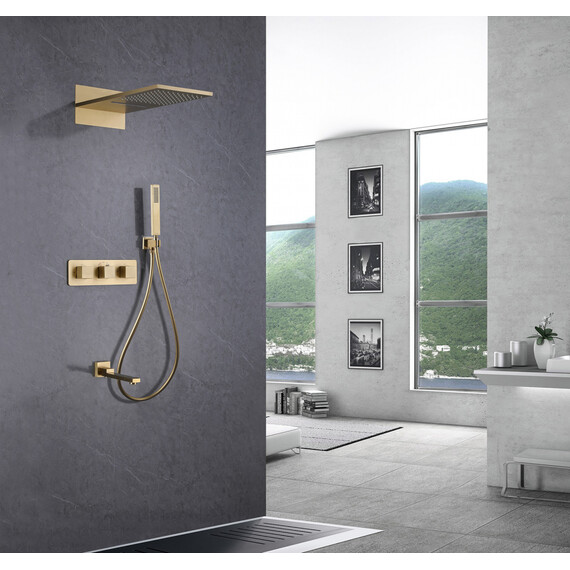 Душевая система для ванны с термостатом Abber Daheim AF8253G, золото матовый - фото 2