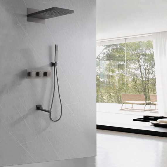 Душевая система для ванны с термостатом Abber Daheim AF8253NG, никель - фото 2