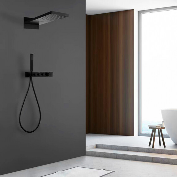 Душевая система для душа с термостатом Abber Rund AF8752B, черный матовый - фото 2