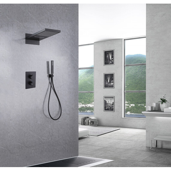 Душевая система для душа с термостатом Abber Weiss Insel AF8052B, чёрный матовый - фото 2