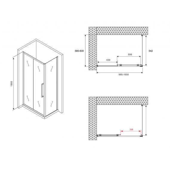Душевое ограждение Abber Schwarzer Diamant 100x60 см AG30100MH-S60M, хром/матовое - фото 4