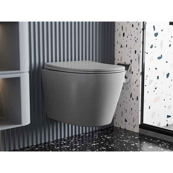 Унитаз подвесной безободковый Abber Bequem AC1102MG с крышкой микролифт, серый матовый, Цвет производителя: серый - фото 11