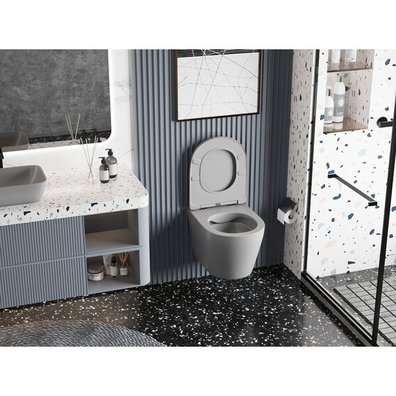 Унитаз подвесной безободковый Abber Bequem AC1102MG с крышкой микролифт, серый матовый, Цвет производителя: серый - фото 13