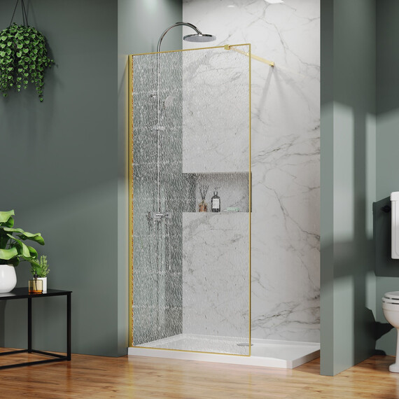 Душевая перегородка Azario Walk-in 100 см AZ-275-100-BGL-CBR (стекло 13 мм) золото брашированное/"Битое стекло" - фото 2