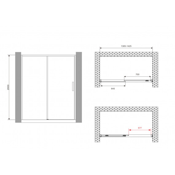 Душевая дверь Abber Komfort 140 см AG93140B (стекло 8 мм), черный/прозрачное - фото 6