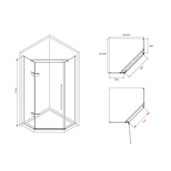 Душевое ограждение Abber Ewiges Wasser 80х80 см AG05080M, черный/матовое - фото 7