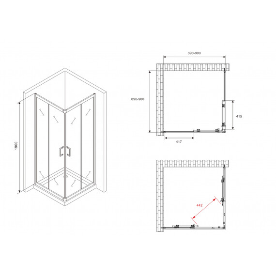 Душевое ограждение Abber Schwarzer Diamant 90x90 см AG020905, хром/прозрачное - фото 4