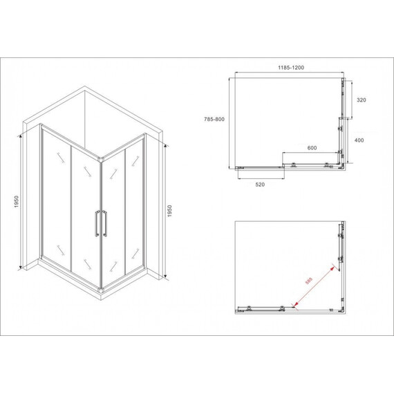 Душевое ограждение Abber Schwarzer Diamant 120х80 см AG02128BH, черный/прозрачное - фото 6