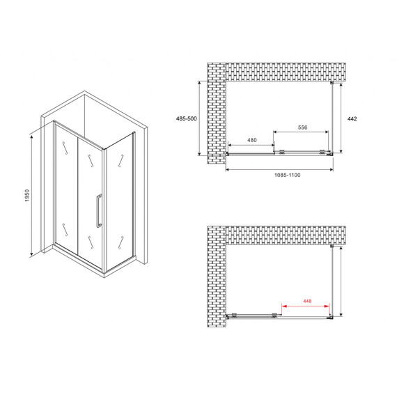 Душевое ограждение Abber Schwarzer Diamant 110x50 см AG30110MH-S50M, хром/матовое - фото 4