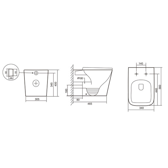 Унитаз приставной безободковый Abber Rechteck AC1211 с крышкой микролифт (выпуск горизонтальный) - фото 2