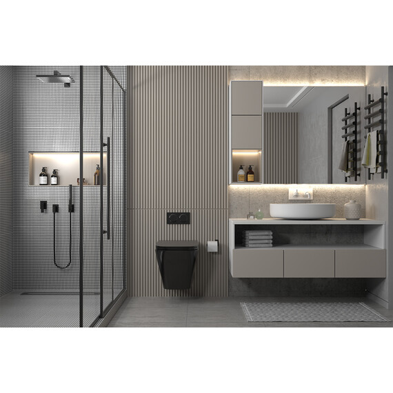 Унитаз подвесной безободковый Abber Rechteck AC1201MB с крышкой микролифт, чёрный матовый - фото 11