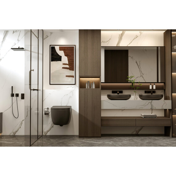 Унитаз подвесной безободковый Abber Bequem AC1104MB с крышкой микролифт, черный матовый, Цвет производителя: чёрный матовый - фото 11