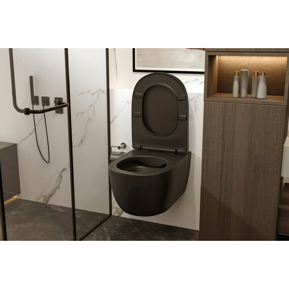 Унитаз подвесной безободковый Abber Bequem AC1104MB с крышкой микролифт, черный матовый, Цвет производителя: чёрный матовый - фото 12