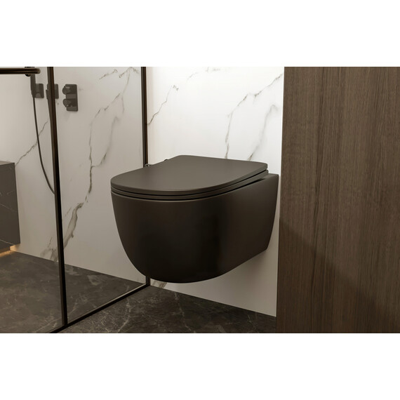 Унитаз подвесной безободковый Abber Bequem AC1104MB с крышкой микролифт, черный матовый, Цвет производителя: чёрный матовый - фото 13