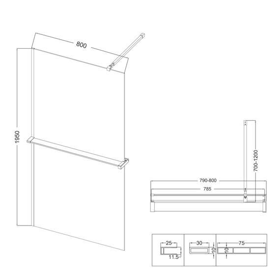 Душевая перегородка Niagara Nova 80 см NG-670-80ВLACK (стекло 8 мм) чёрный матовый/прозрачное - фото 13