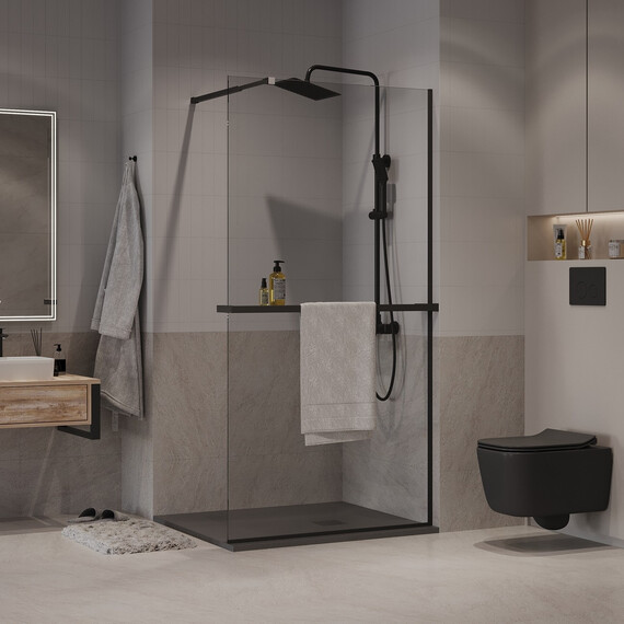 Душевая перегородка Niagara Nova 80 см NG-670-80ВLACK (стекло 8 мм) чёрный матовый/прозрачное - фото 2