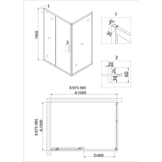 Душевая дверь Niagara Nova 100 см NG-83-10AB, черный/прозрачное - фото 5