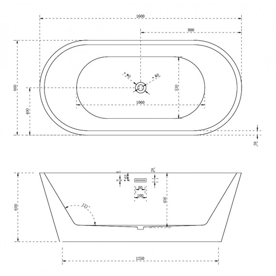 Ванна отдельностоящая Abber AB9203-1.6 160x80 см, Размер - мм: 1600x800 - фото 10