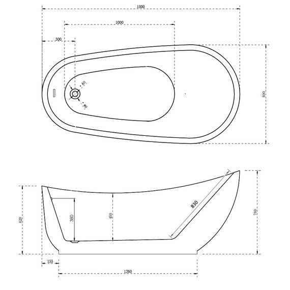 Ванна отдельностоящая Abber AB9288 180x89 см - фото 11