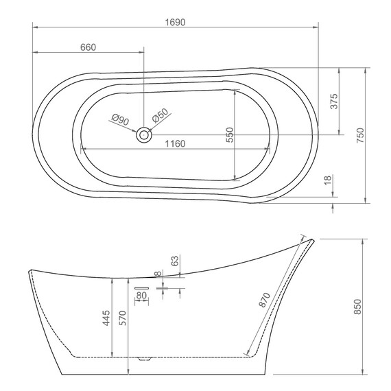 Ванна отдельностоящая Abber AB9245 169x75 см - фото 10
