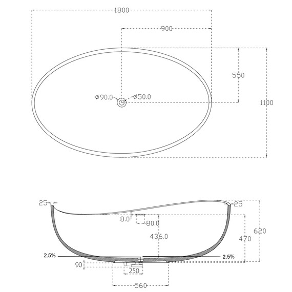 Ванна отдельностоящая Abber AB9239 180x110 см - фото 11