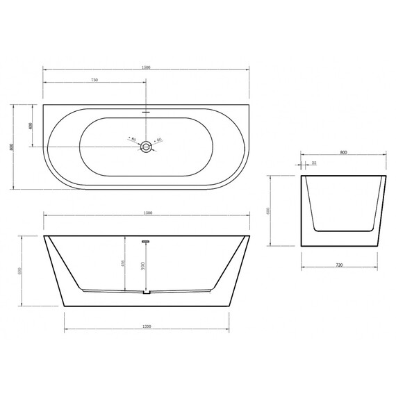 Ванна акриловая Abber AB9216-1.5 150x80 см - фото 12