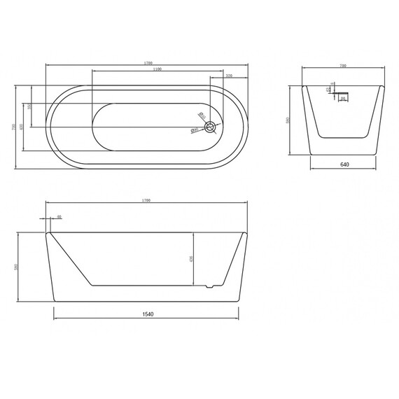Ванна отдельностоящая Abber AB9272-1.7 170x70 см, Размер - мм: 1700x700 - фото 10