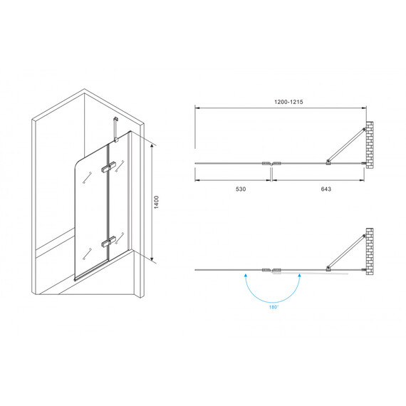 Шторка для ванны Abber Ewiges Wasser 120 см AG51120, хром/прозрачное - фото 3