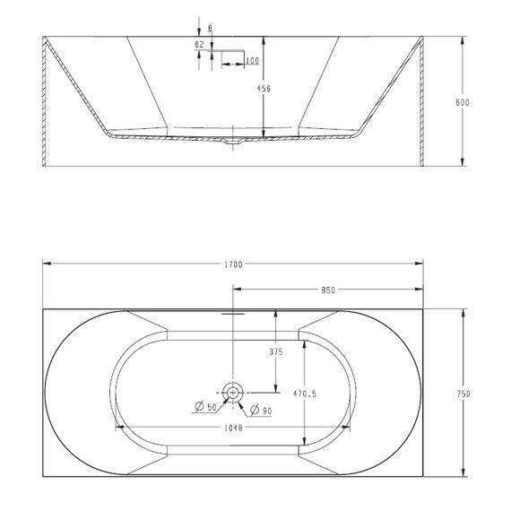 Ванна отдельностоящая Abber AB9281 170x75 см - фото 9
