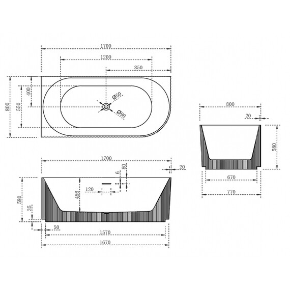 Ванна акриловая Abber AB9329-1.7 L 170x80 см - фото 11