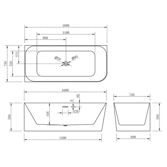 Ванна акриловая Abber AB9331-1.6 L 160x75 см - фото 11