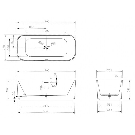 Ванна отдельностоящая Abber AB9363-1.7 170x75 см - фото 11