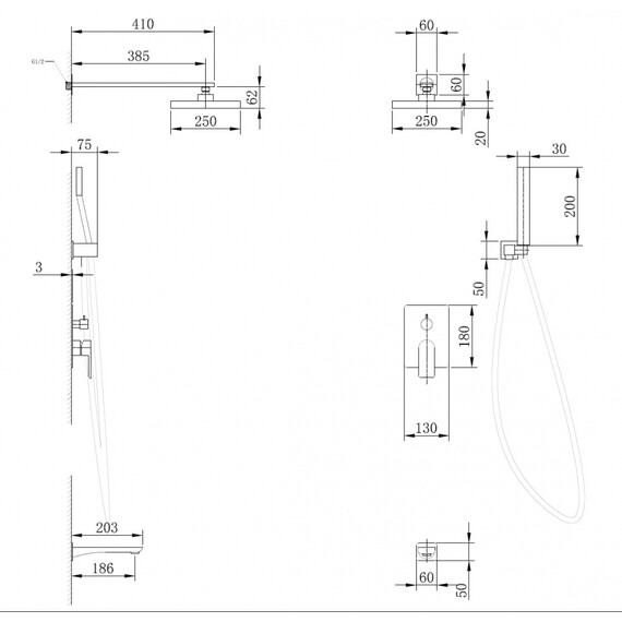 Душевая система для ванны Abber Weiss Insel AF8017B, черный матовый - фото 4