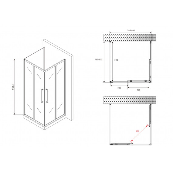 Душевое ограждение Abber Schwarzer Diamant 80х80 см AG02080BH-S80B, черный/прозрачное - фото 6